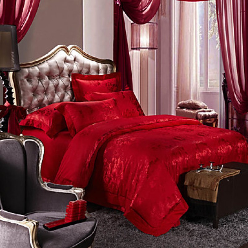 Red Luxury Silk Cotton Blend Duvet Cover...