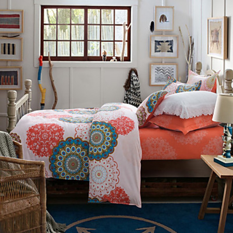 Orange 100% Cotton Bedclothes 4pcs Beddi...