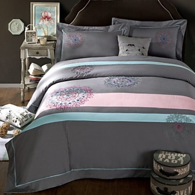 Gray Color Embroied Bedcover 100% Cotton...